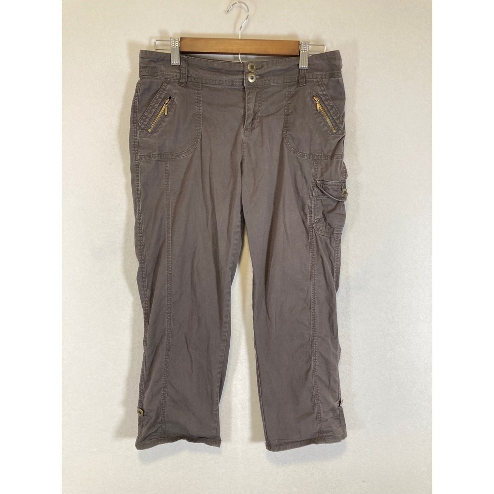 Utility Chic‎ Camaieu Women 12 Charcoal Gray Cropped Cargo Capri Pants Gold Zip